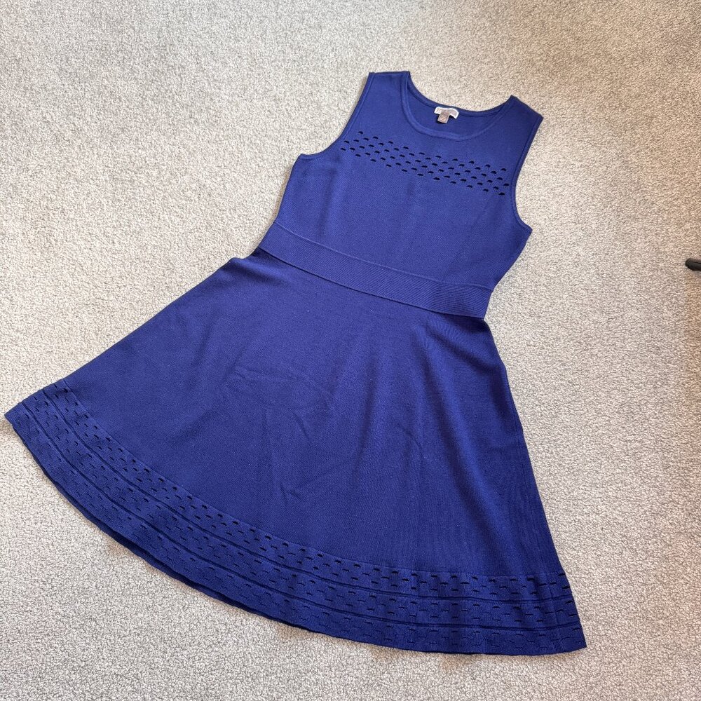 - Chelsea28 Flare Dress Dark Royal Blue Laser Cut Accent Party Office LARGE